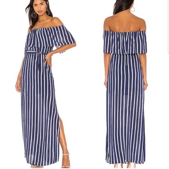 Alice and Olivia Striped Maxi Dress Grazi Off The Shoulder Blue size 6 - Picture 1 of 13